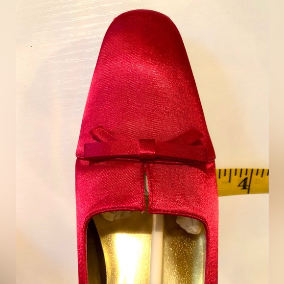 Red Satin pump bow detail 3 inch heel leather sole size 7.5 - Picture 5 of 16